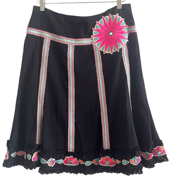 Vtg Nanette Lepore Midi Skirt Size 8 Floral Embroidered Bling Cottagecore Y2K - Picture 1 of 10